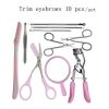 10 In 1 Eyebrow Tool Kit Tweezers Trimmer Scissors Razor Eyelash Curler Set